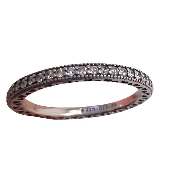 Pandora Sparkle & Hearts Ring Sterling Silver w Cubic Zirconia Stones size 8.5 - Picture 1 of 16